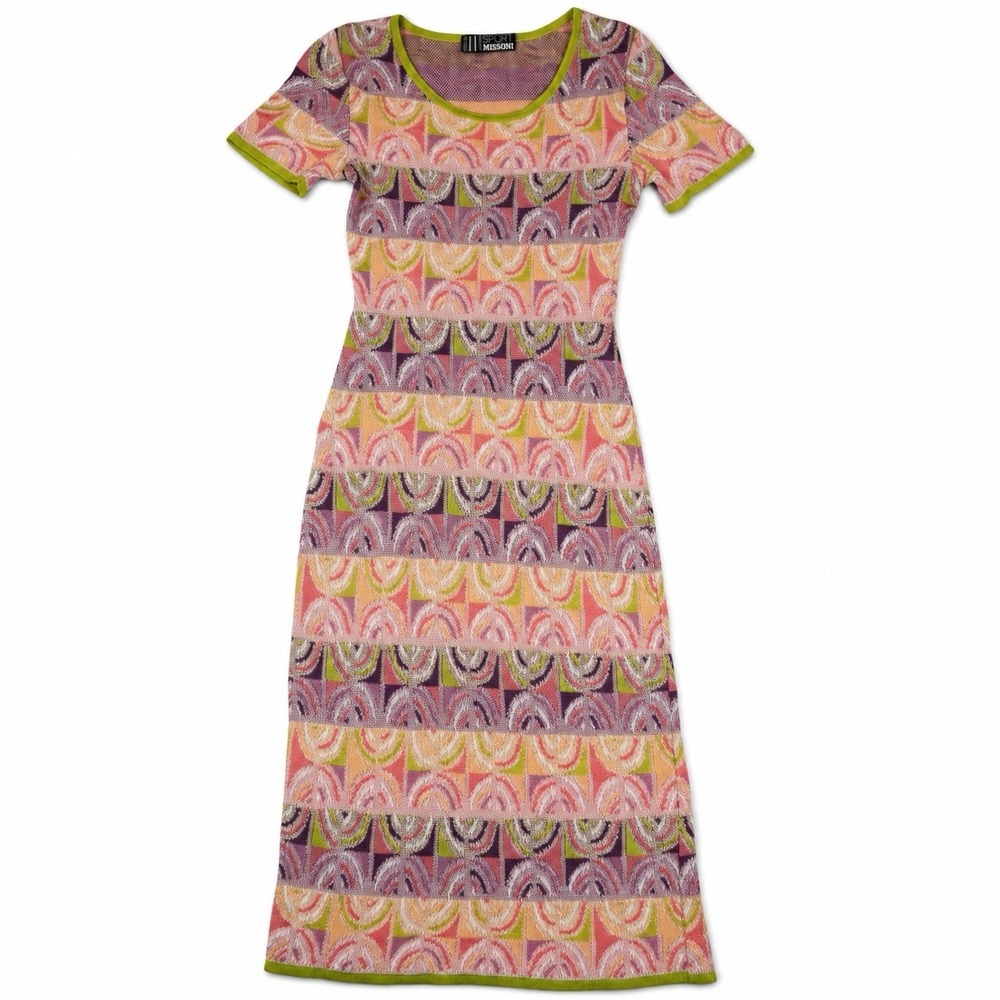 Missoni Sport Knit Midi Dress US 2 Pink Geometric Made in Italy